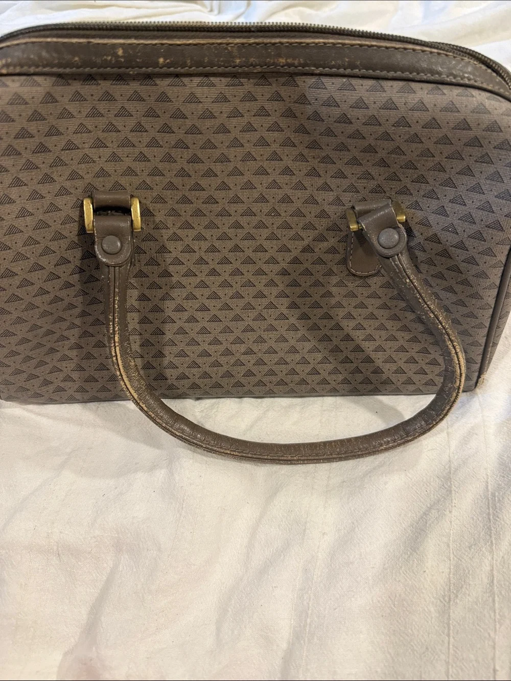 Liz Claiborne Taupe Triangle-Print Top-Handle Satchel